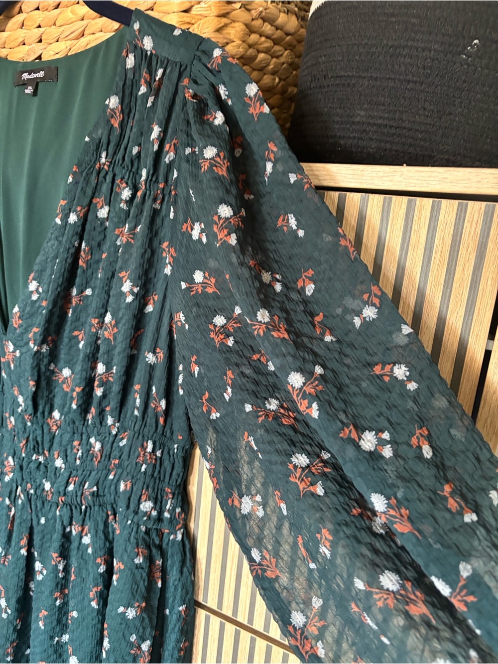 Madewell Dark Teal Floral V-Neck Midi Dress - Picture 7 of 8